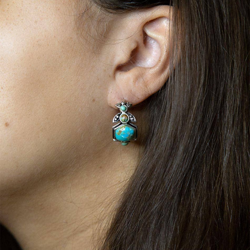 Emile Blue Turquoise Silver Hoop Earrings EMILE02T01P
