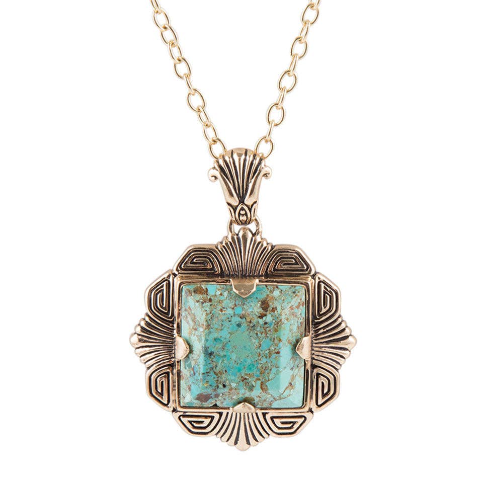 Blue Turquoise Square Golden Pendant Necklace NEFEN03T01B