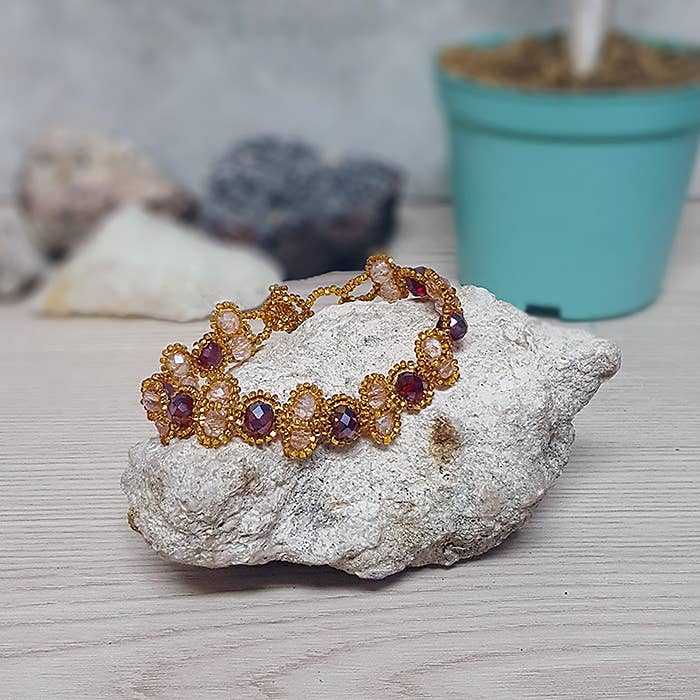 Guatemalan Large Crystal Bead Link Bracelet LINDABR