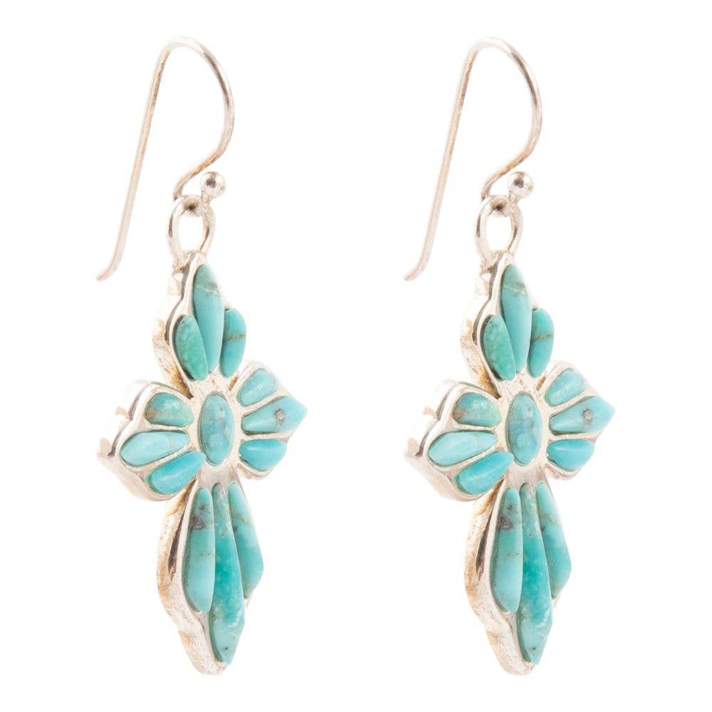 Blue Turquoise Cross Silver Drop Earrings EXCLE293T01P