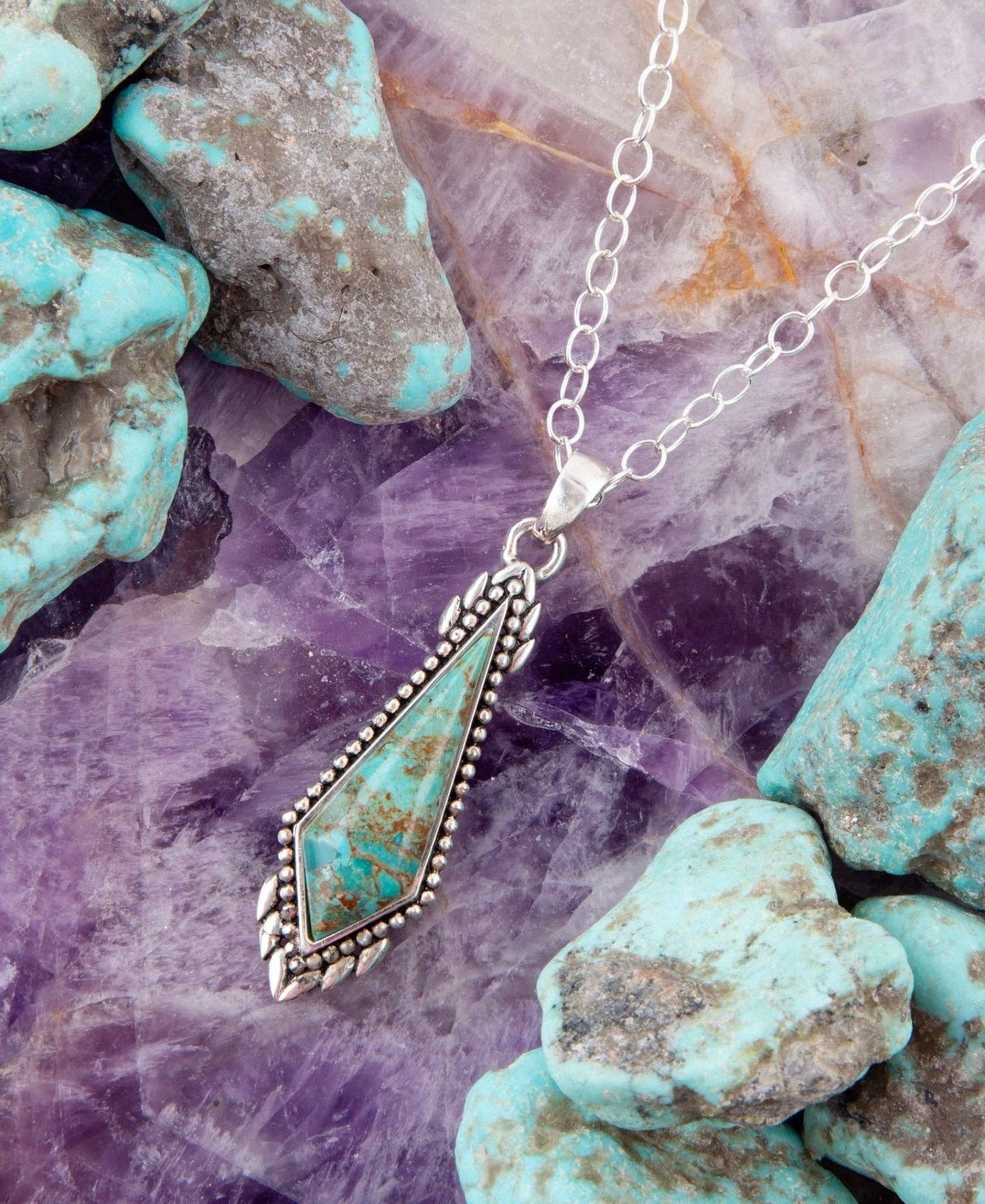 Anemone Long Diamond Turquoise and Sterling Silver Necklace ANEMN04