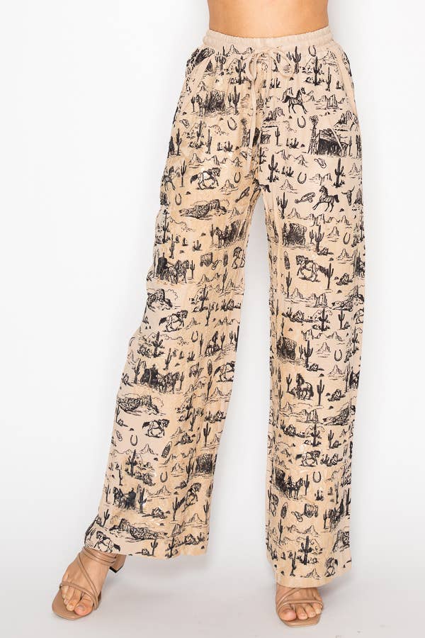 Drawstring pants with western print OLS4703TP