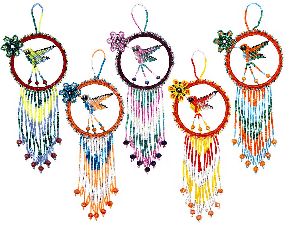 Round Beaded Hummingbird Dream Catcher Ornament SBDCHUMORN