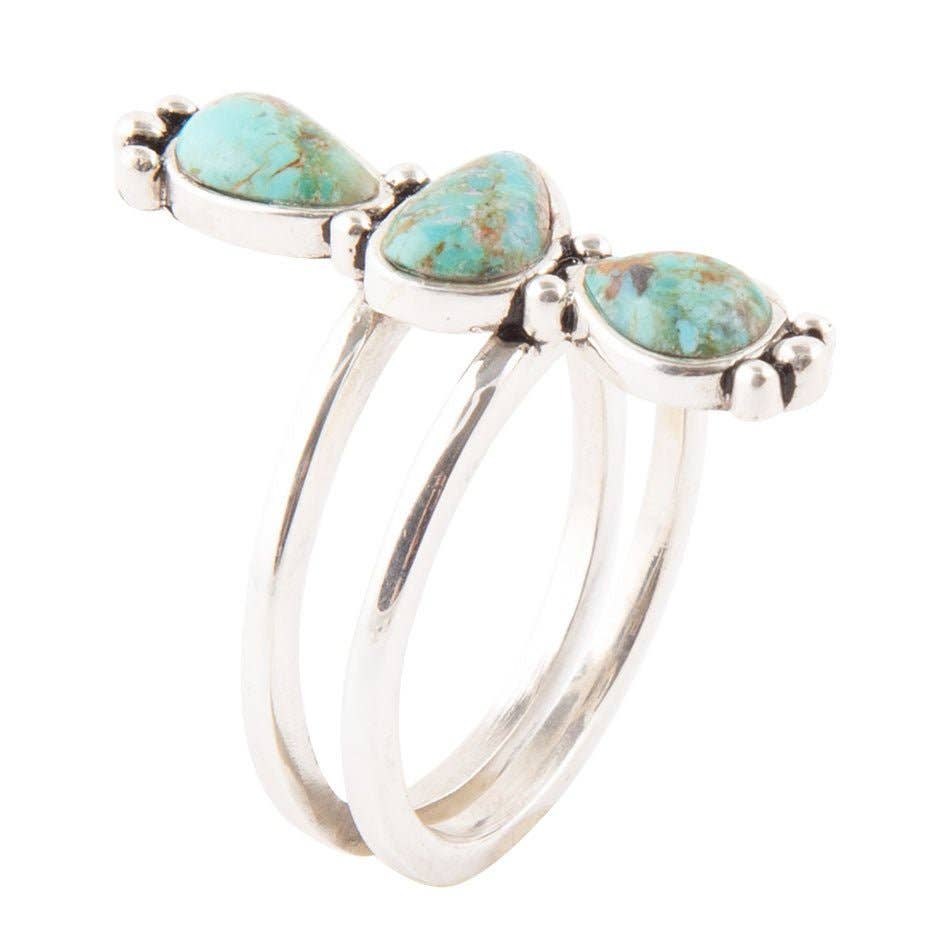Linear Triple Stone Turquoise and Sterling Silver Ring DURGR02