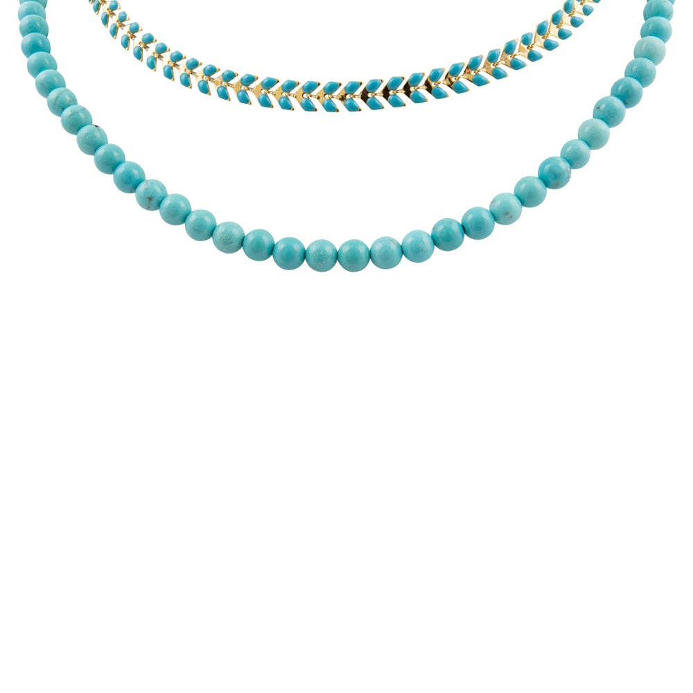 Blue Turquoise Magnesite Layers Golden Chevron Necklace POMGN05B