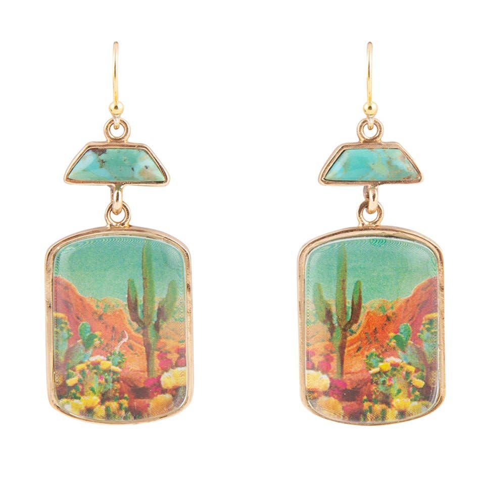 Scenic Sedona Blue Turquoise Golden Drop Earrings SCENE11T01B