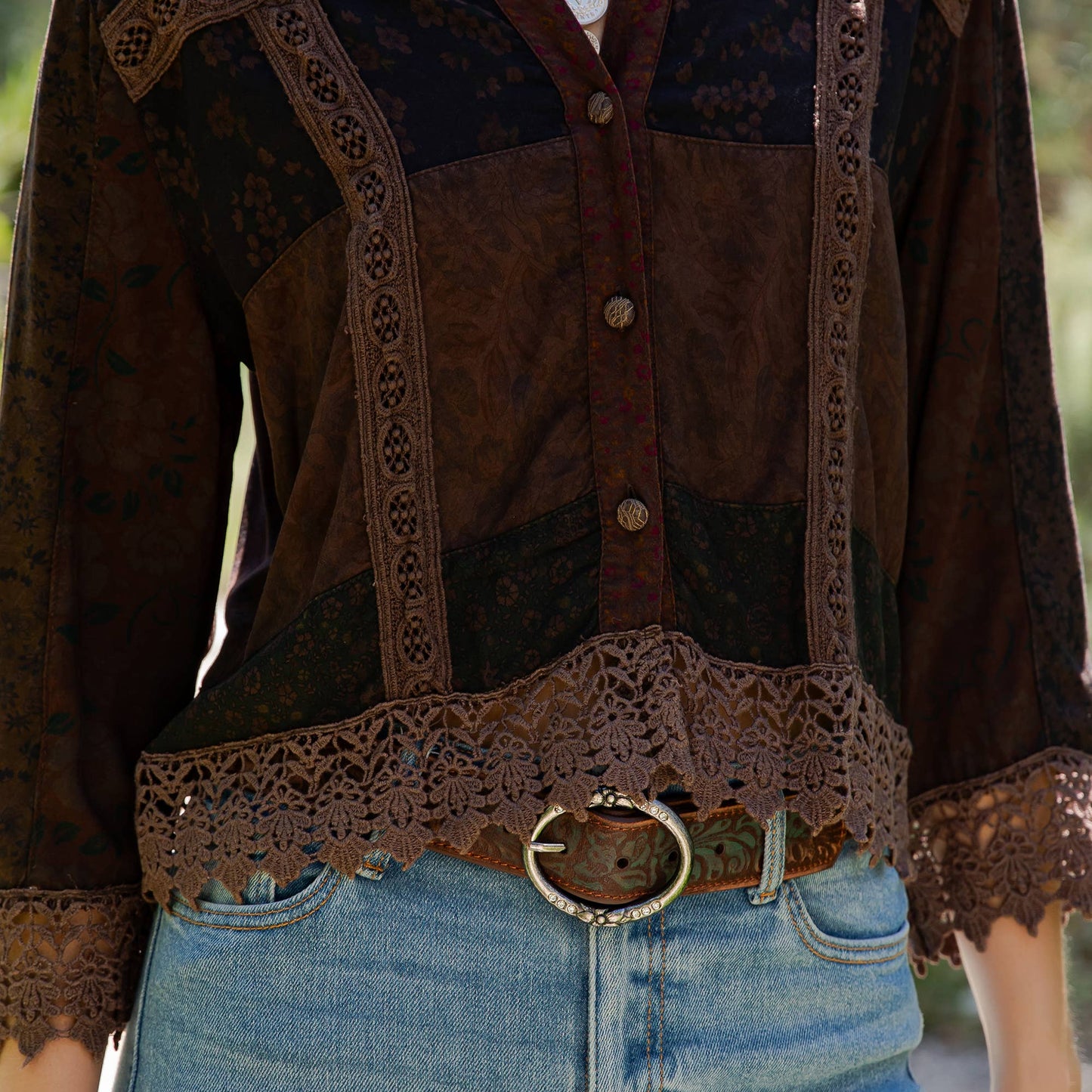 Earthy Boho Button Down Cropped Shirt TP44355