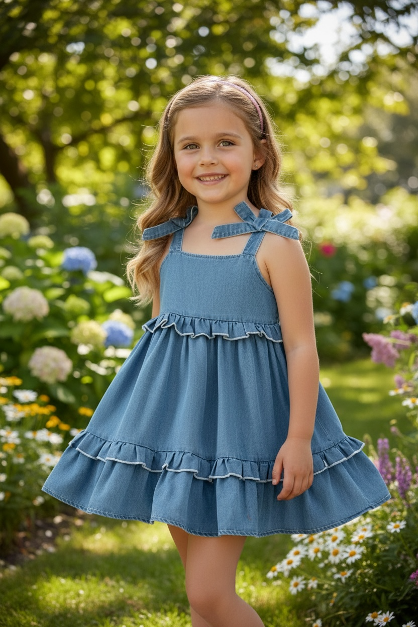 Lt. blue denim dress with ruffle detail DRG60415