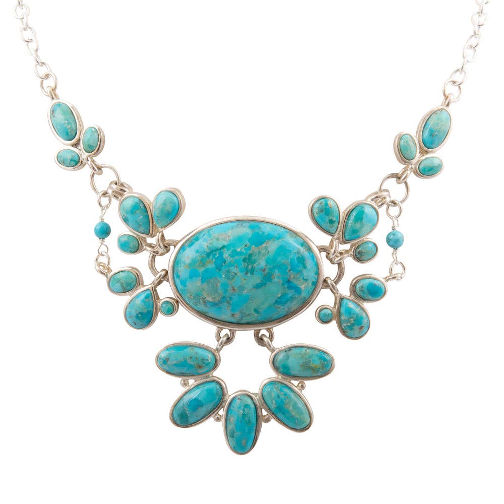 Genuine Blue Turquoise Sterling Silver Statement Necklace MOJAN30TOIS