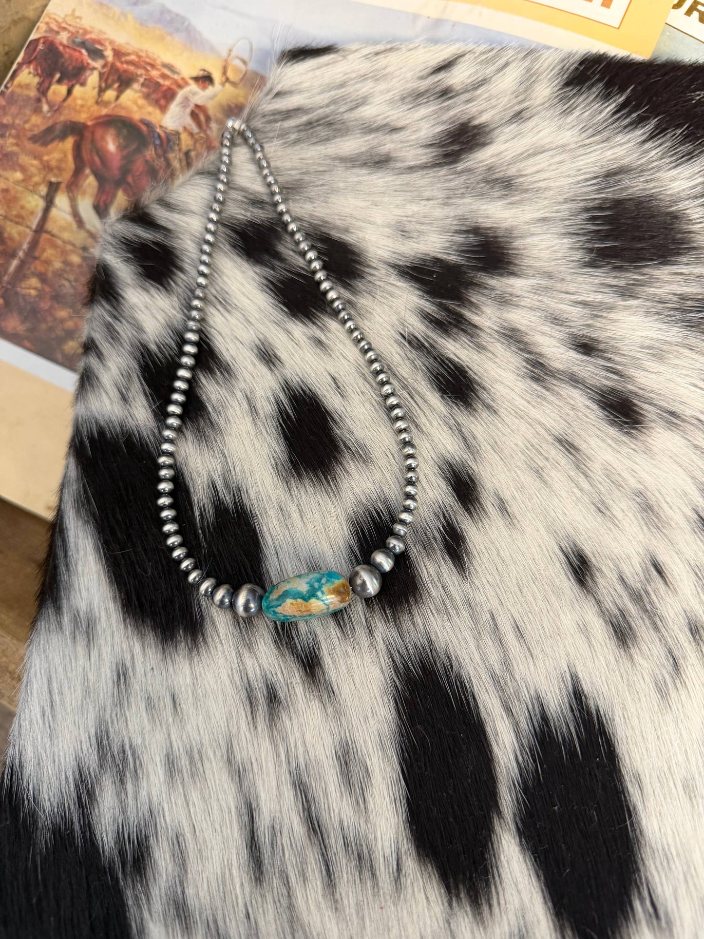#121 graduated sterling Pearls w/ genuine Turquoise 