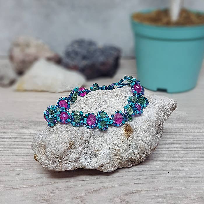 Guatemalan Large Crystal Bead Link Bracelet LINDABR