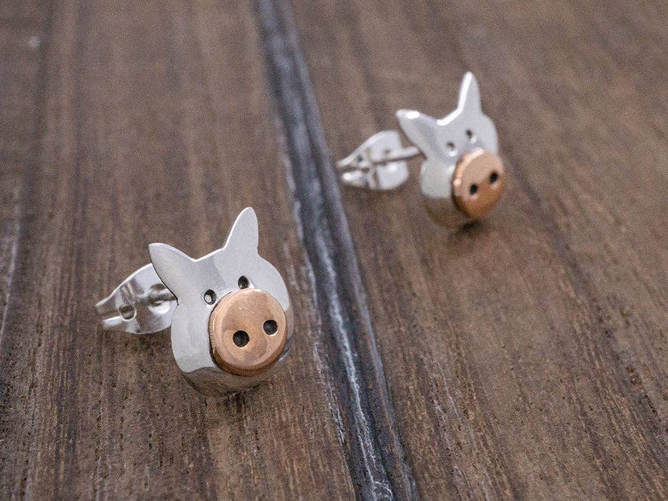 Copper & Silver Piggy Earring on Post