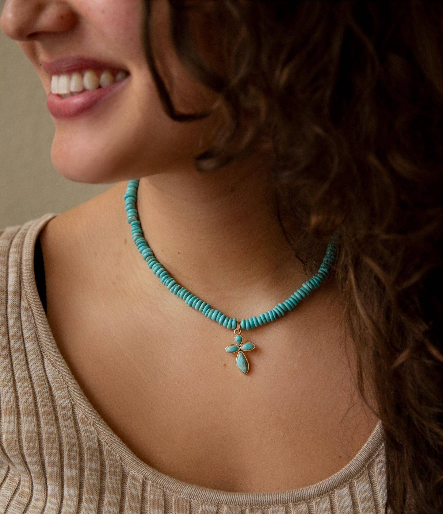Blue Turquoise on the Cross Pendant Necklace PRSCN08T01B