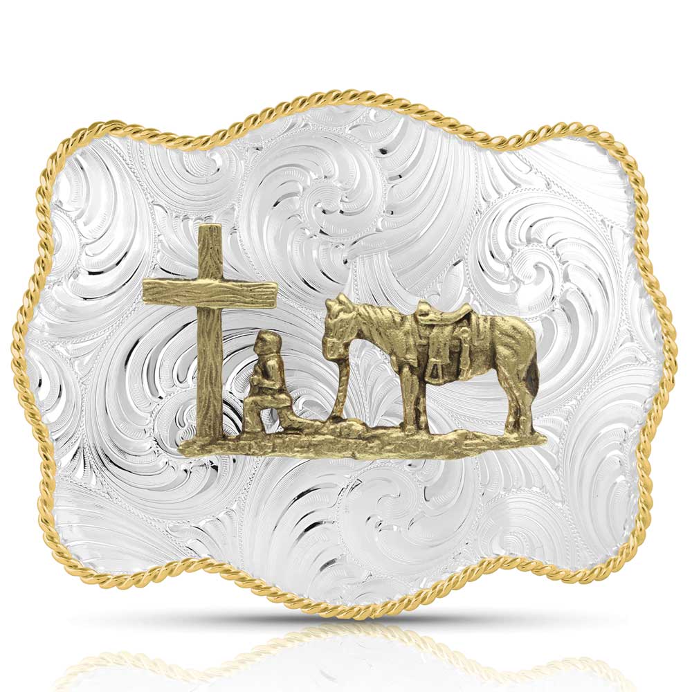 Montana Silversmiths Bold Engraved Scalloped Buckle With Christian Cowboy 50510-731L
