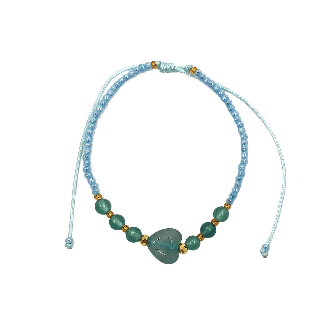 Heart Tumbled Stone Beaded Pull Tie Bracelet  BDBBHRTPTBR
