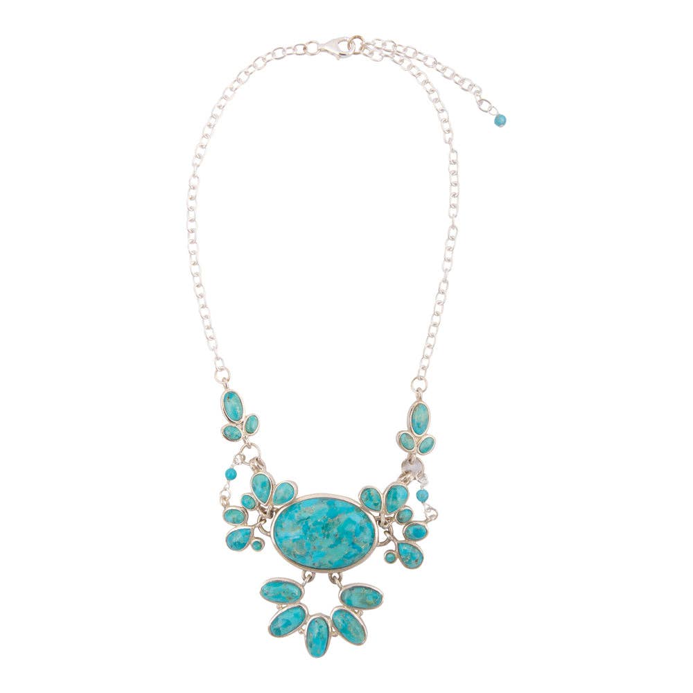 Genuine Blue Turquoise Sterling Silver Statement Necklace MOJAN30TOIS