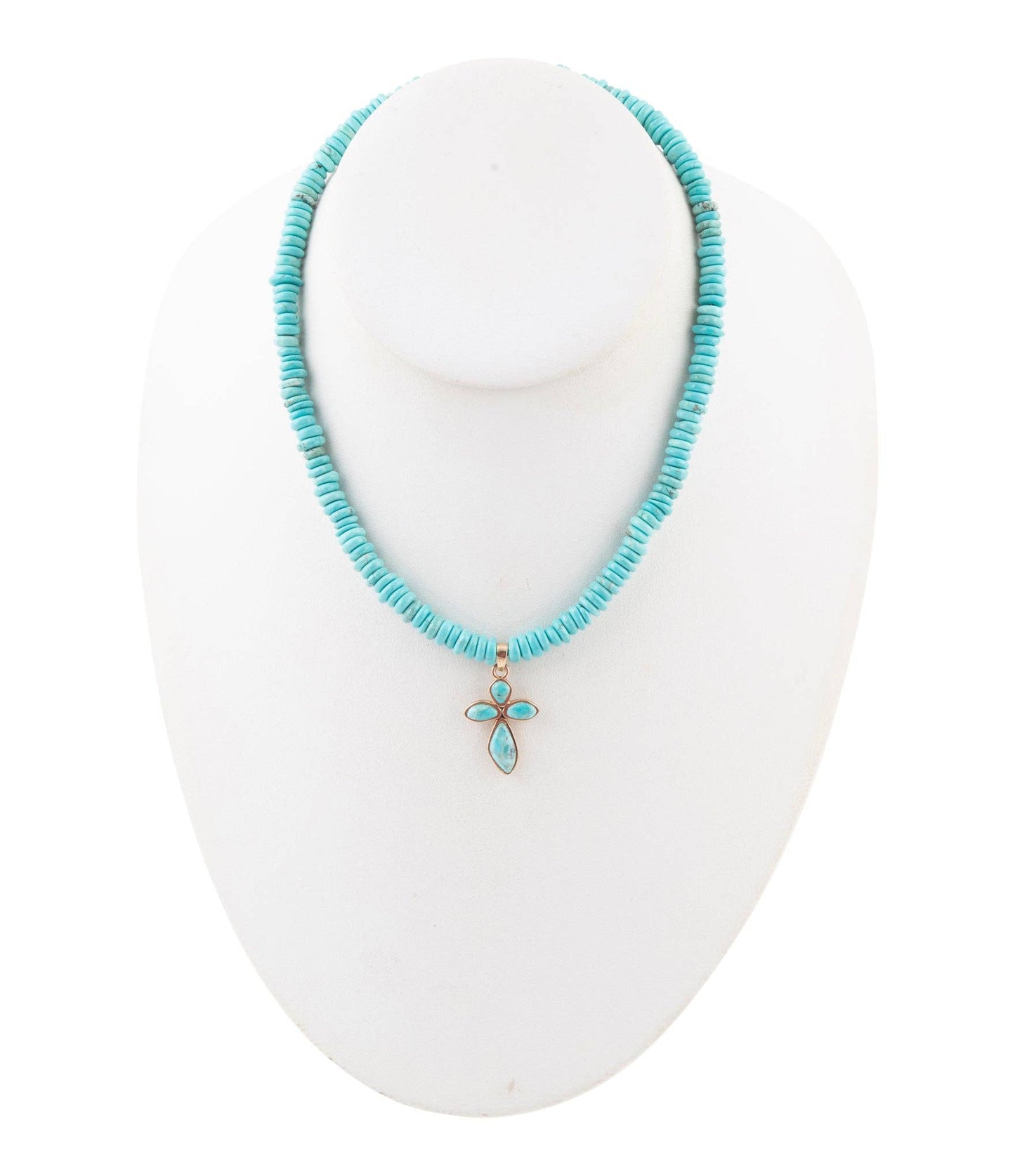 Blue Turquoise on the Cross Pendant Necklace PRSCN08T01B