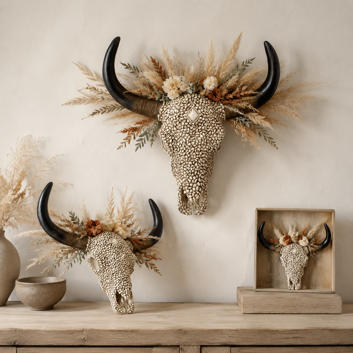 Southwestern Textured Longhorn Skull Wall Décor – Hand-Paint 15456