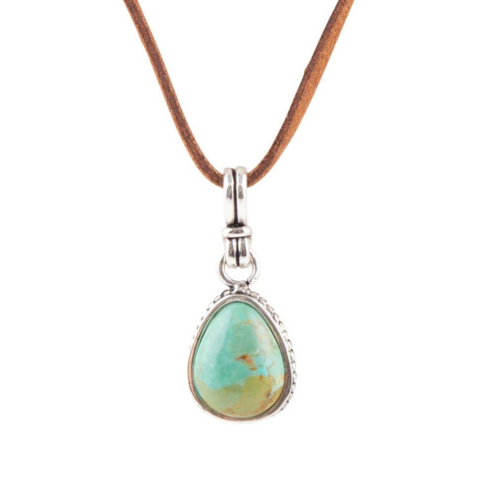 Basic Turquoise and Sterling Silver Pendant Leather Necklace BASIN08TS