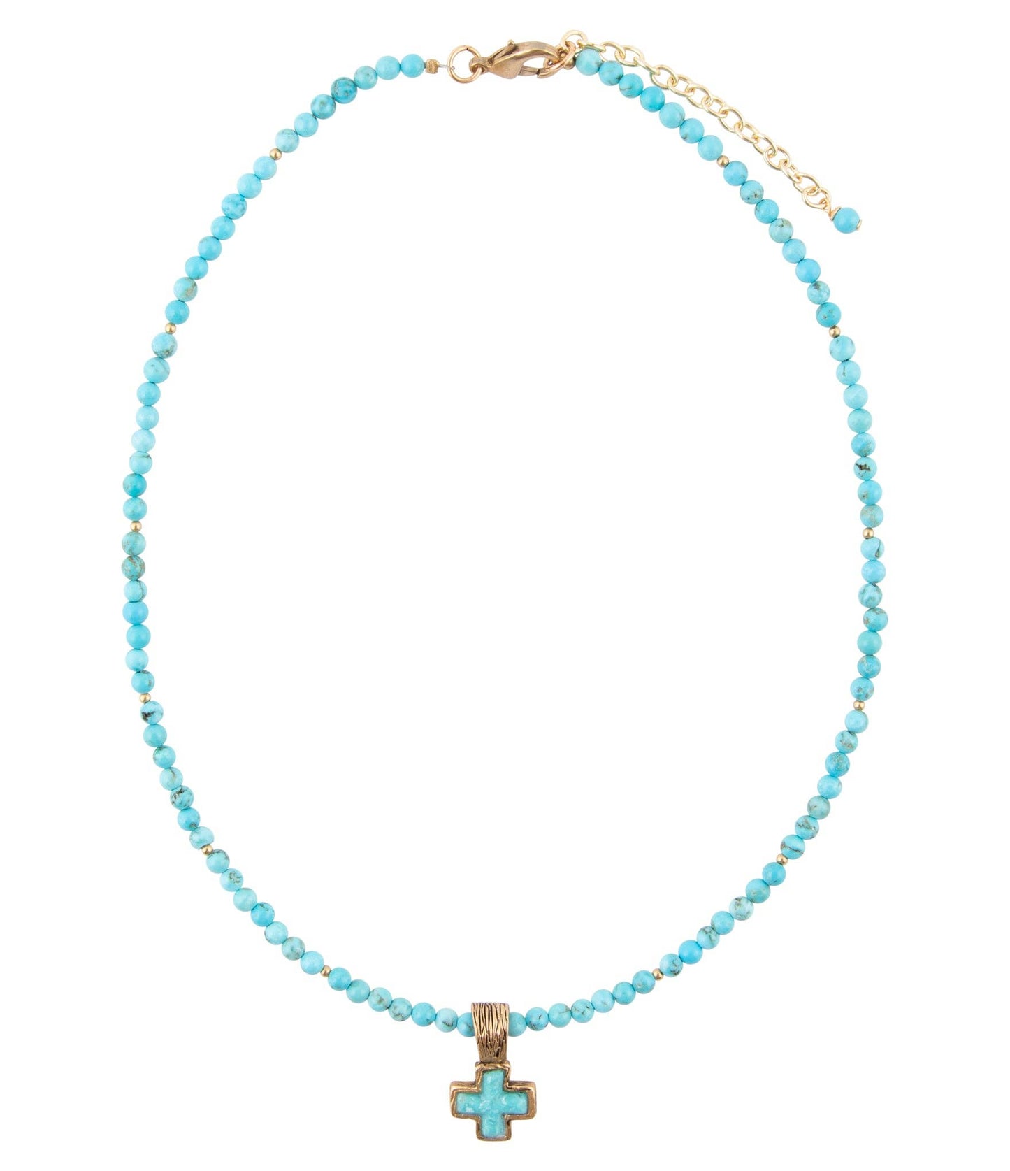 Blue Magnesite Cros Golden Pendant Necklace NECK989T01B