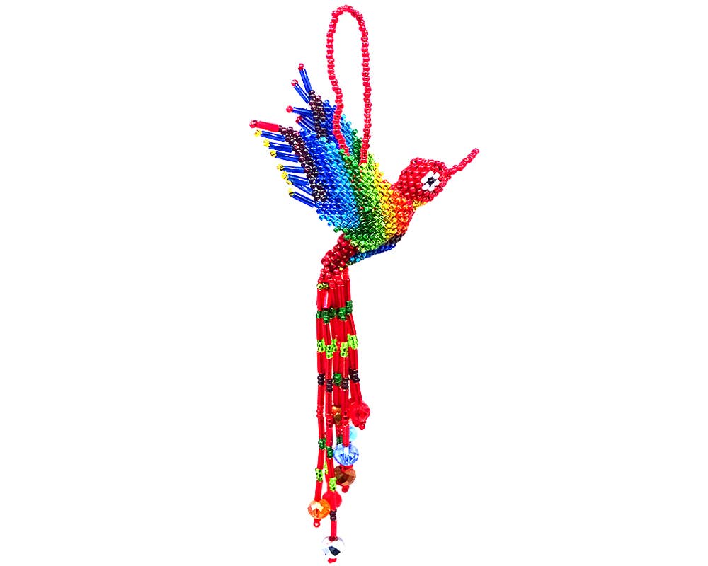 Beaded Hummingbird Ornament Seed Bead Figurine Fringe Dangle