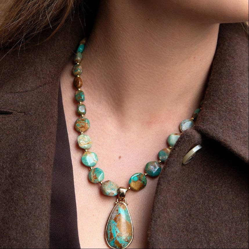 Sublime Genuine Green Turquoise Golden Drop Necklace SUBLN22TG2B