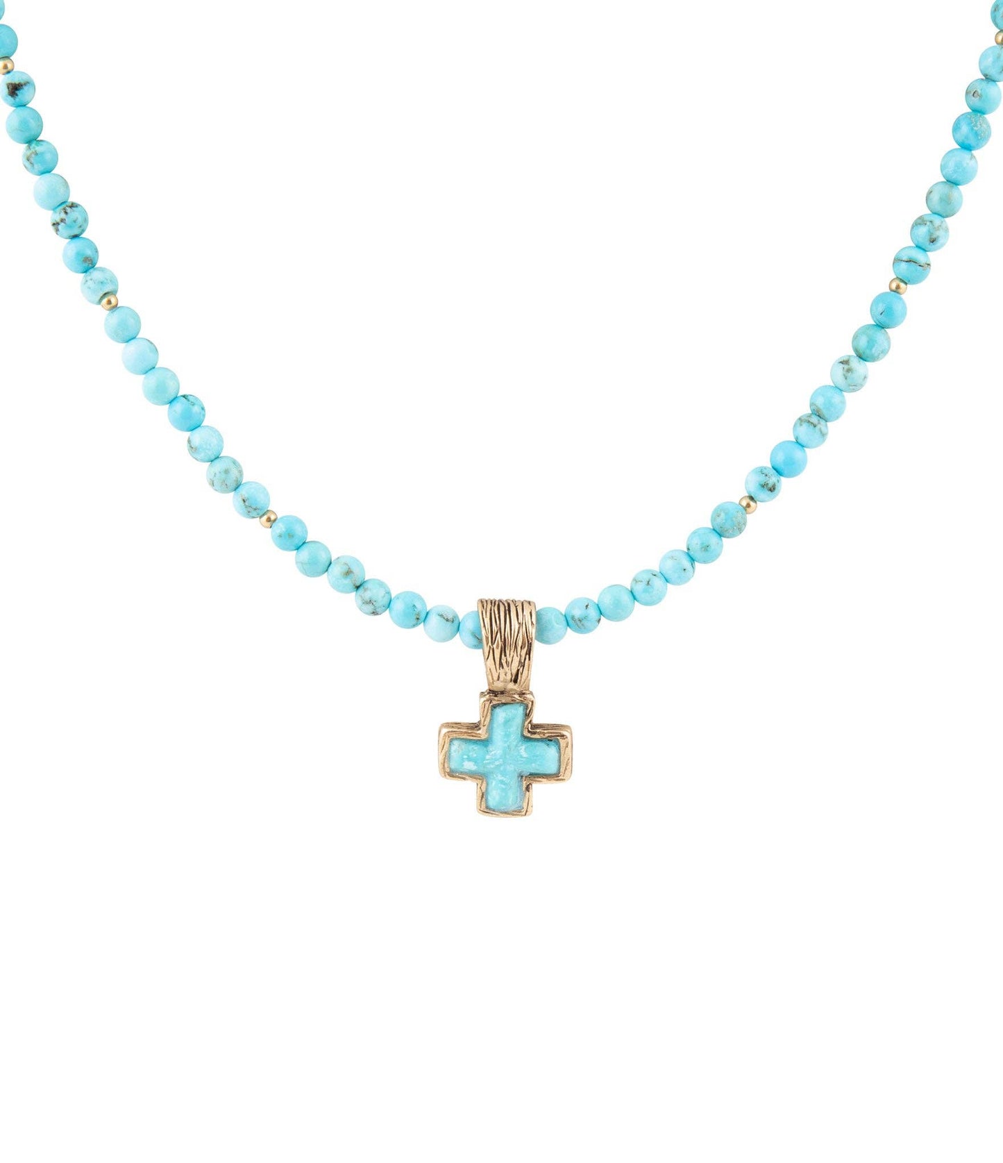 Blue Magnesite Cros Golden Pendant Necklace NECK989T01B