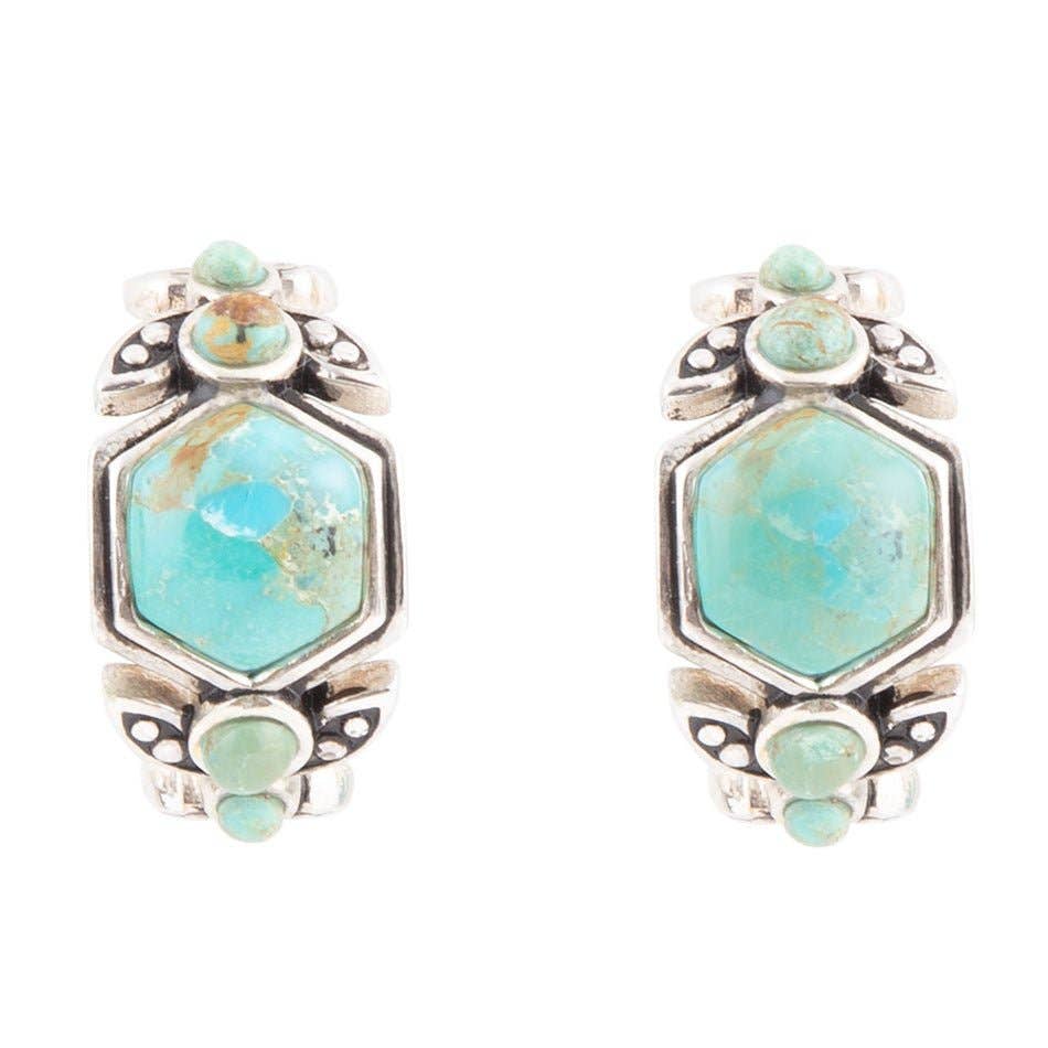 Emile Blue Turquoise Silver Hoop Earrings EMILE02T01P