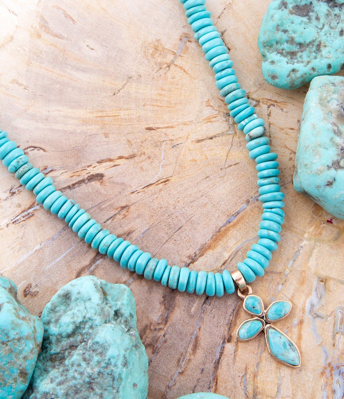 Blue Turquoise on the Cross Pendant Necklace PRSCN08T01B