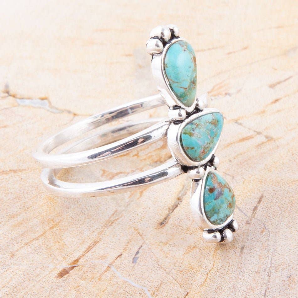 Linear Triple Stone Turquoise and Sterling Silver Ring DURGR02