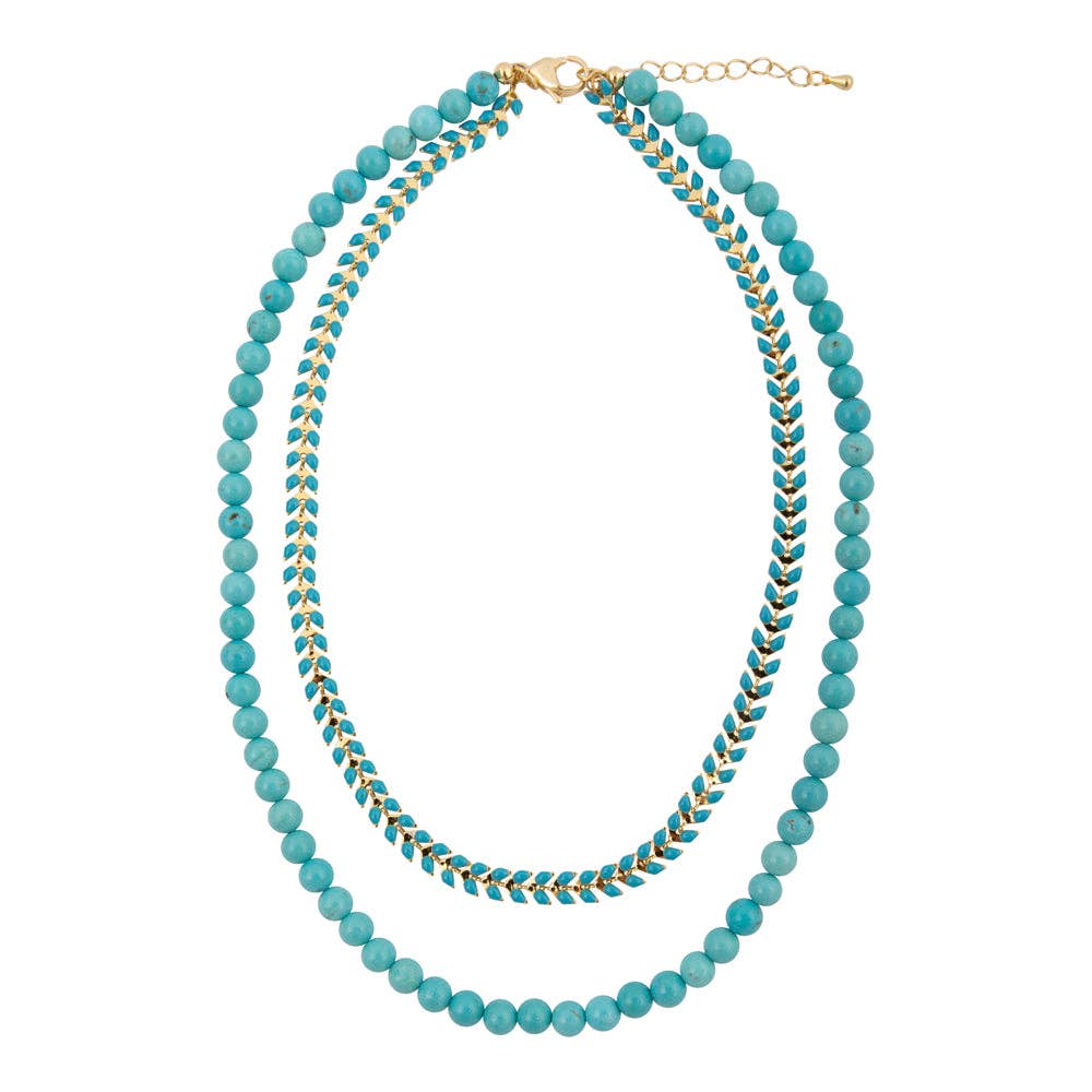 Blue Turquoise Magnesite Layers Golden Chevron Necklace POMGN05B