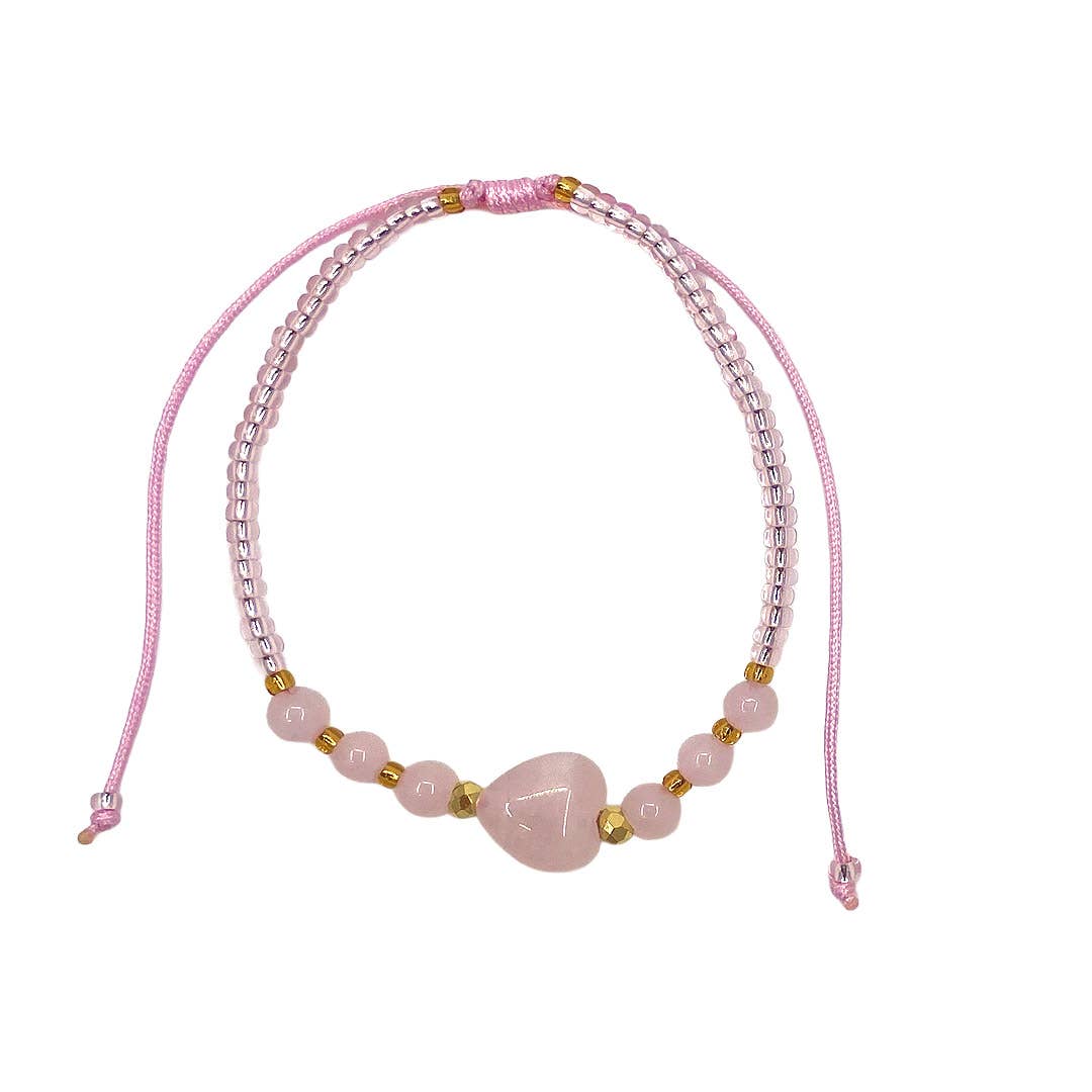 Heart Tumbled Stone Beaded Pull Tie Bracelet  BDBBHRTPTBR