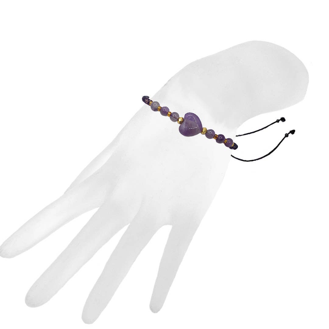 Heart Tumbled Stone Beaded Pull Tie Bracelet  BDBBHRTPTBR